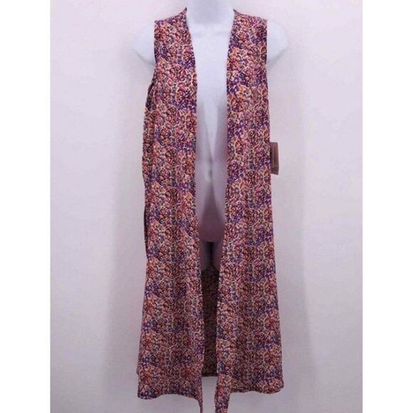 LuLaRoe Sweaters - NWT LULAROE Joy Duster Vest Cardigan Womens M Purple Orange Geo Open Front Flowy